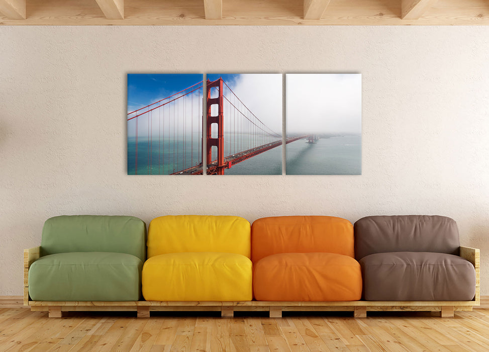 Golden Gate Bridge San Francisco, XXL Leinwandbild als 3 Teiler