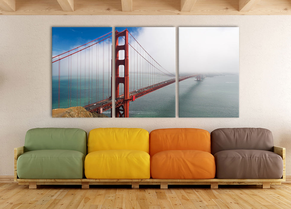 Golden Gate Bridge San Francisco, XXL Leinwandbild als 3 Teiler