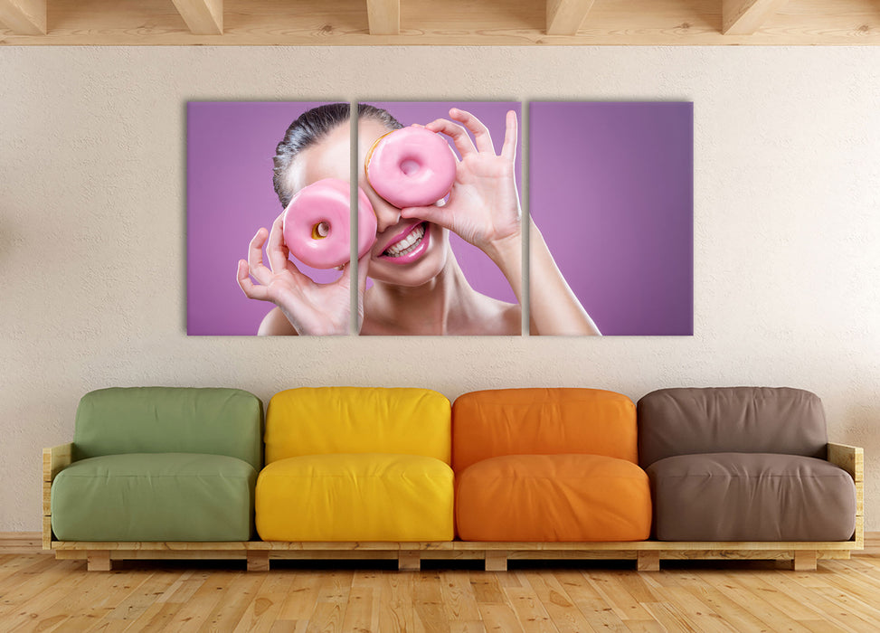 Lustige Donuts, XXL Leinwandbild als 3 Teiler