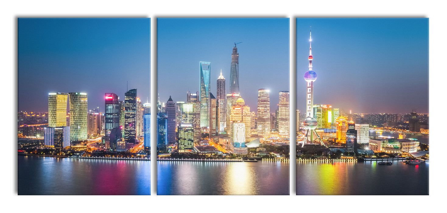 Shanghai Skyline, XXL Leinwandbild als 3 Teiler