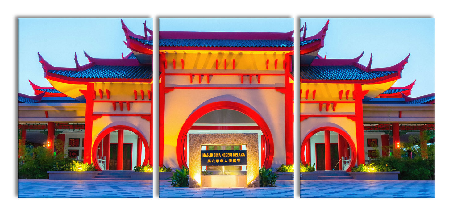 chinesischer Tempel, XXL Leinwandbild als 3 Teiler