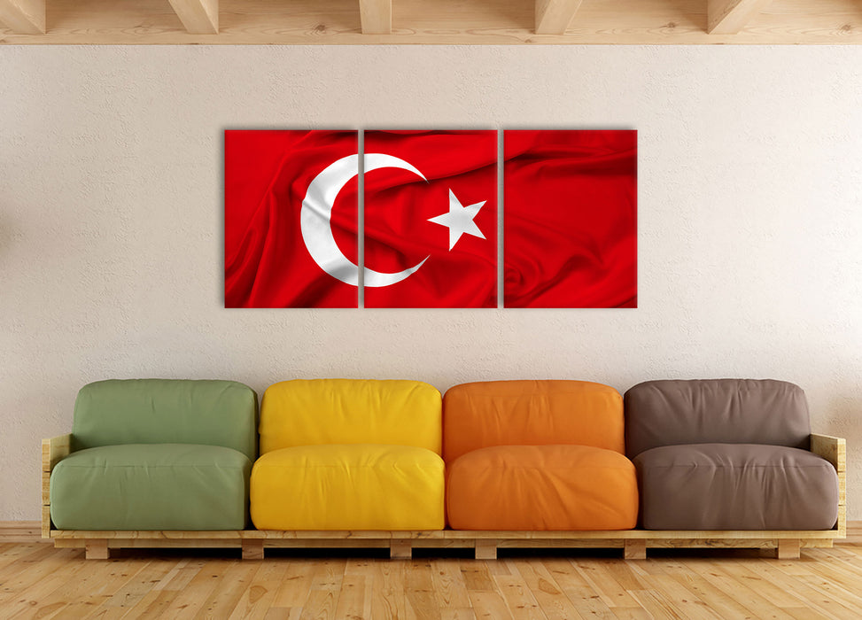 Turkey flag Türkei Flagge, XXL Leinwandbild als 3 Teiler