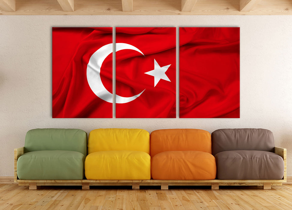 Turkey flag Türkei Flagge, XXL Leinwandbild als 3 Teiler