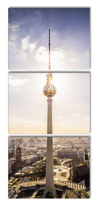 Großstadt Fernsehturm Berlin City, XXL Leinwandbild als 3 Teiler
