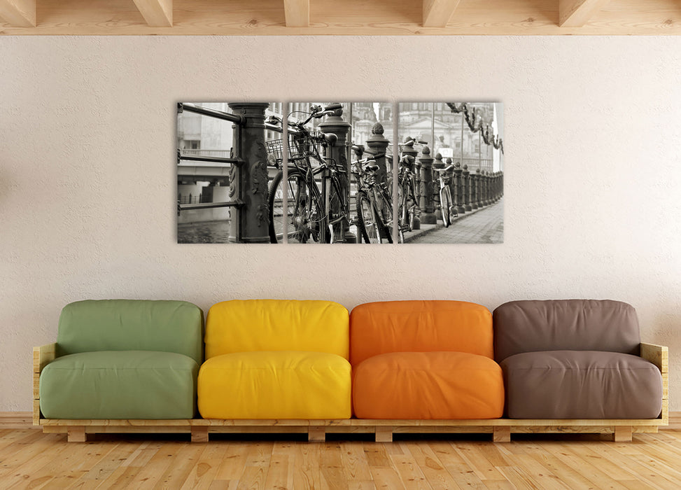 Fahrrad in Amsterdam, XXL Leinwandbild als 3 Teiler