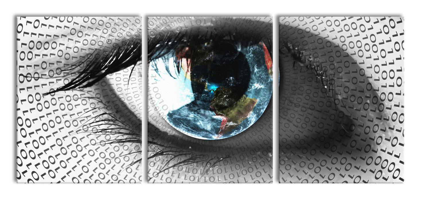 Auge mit binärem Code, XXL Leinwandbild als 3 Teiler