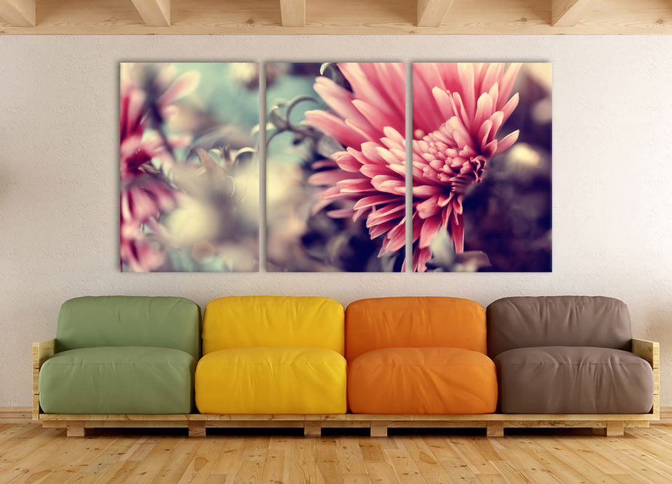 Romantische Blumen, XXL Leinwandbild als 3 Teiler