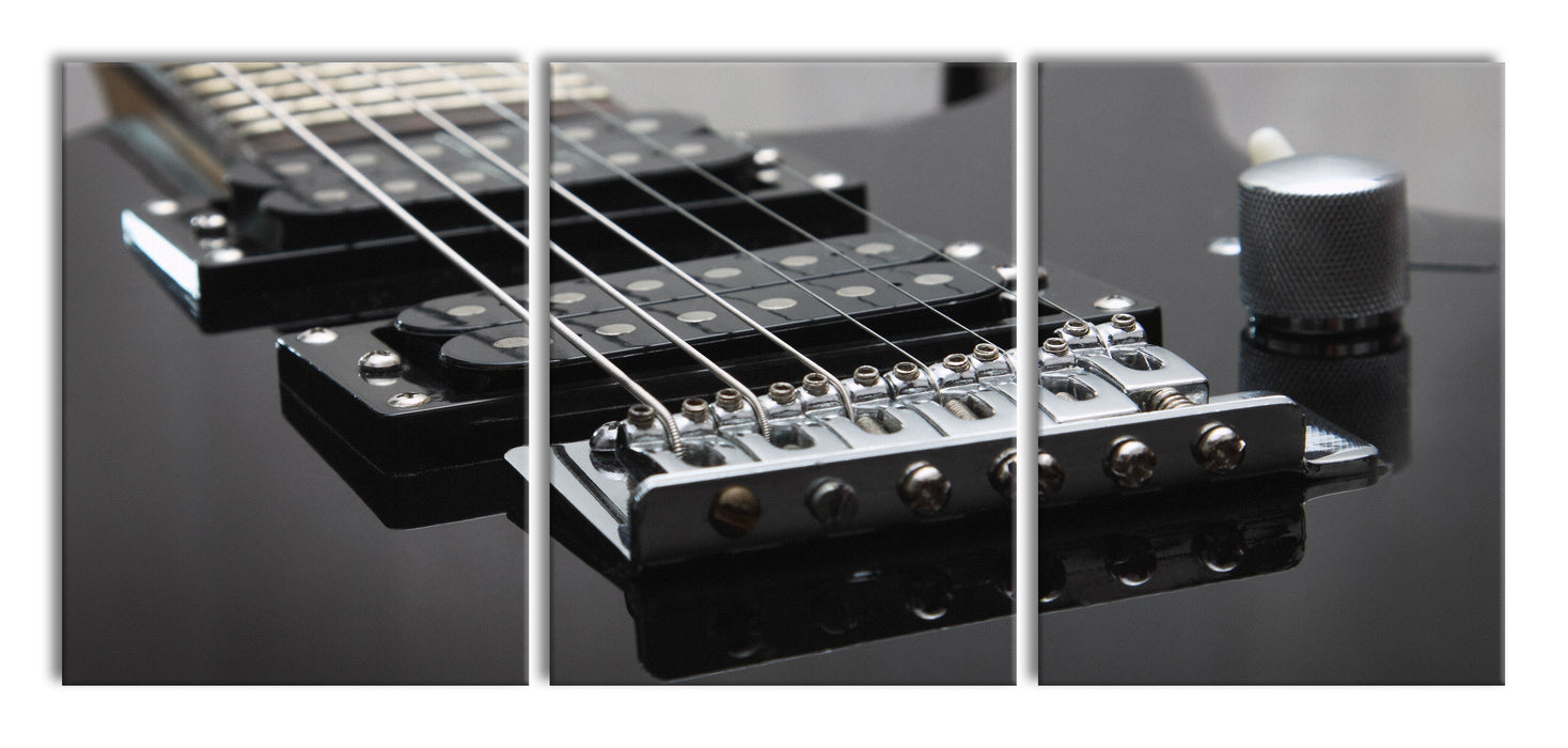 Black E-Guitar, XXL Leinwandbild als 3 Teiler