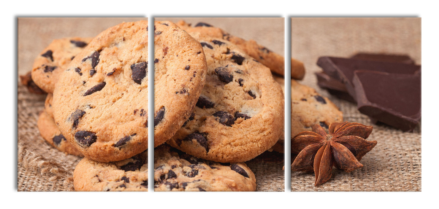 Cookies mit Schokostückchen, XXL Leinwandbild als 3 Teiler