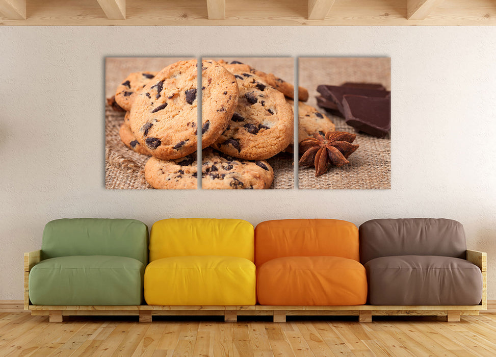 Cookies mit Schokostückchen, XXL Leinwandbild als 3 Teiler