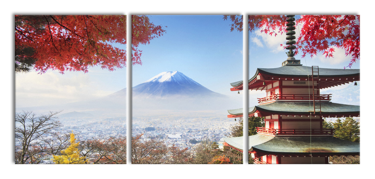 Japanischer Tempel im Herbst, XXL Leinwandbild als 3 Teiler