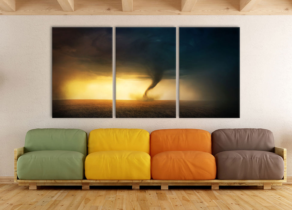 Naturgewalt Tornado, XXL Leinwandbild als 3 Teiler