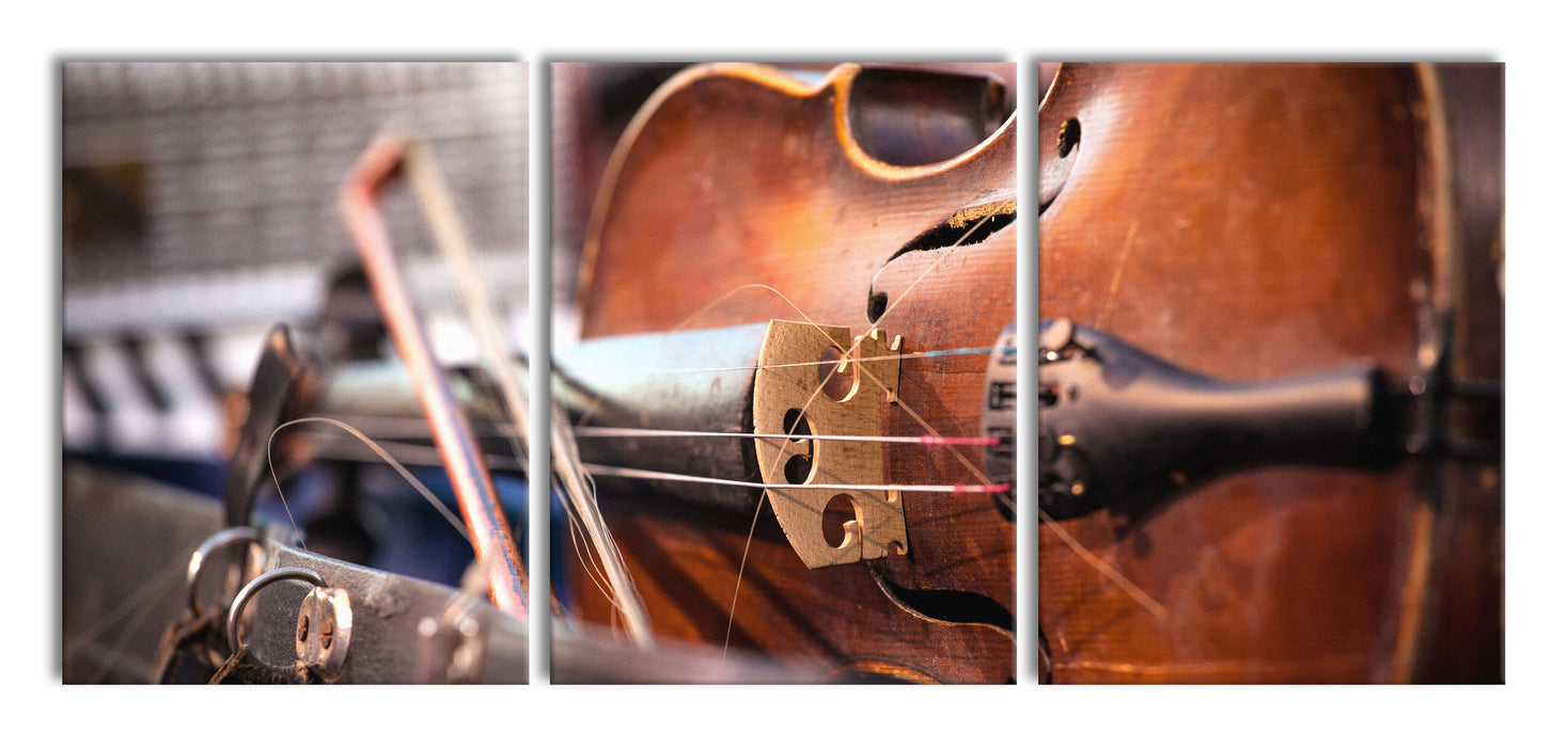 Alte Violine, XXL Leinwandbild als 3 Teiler