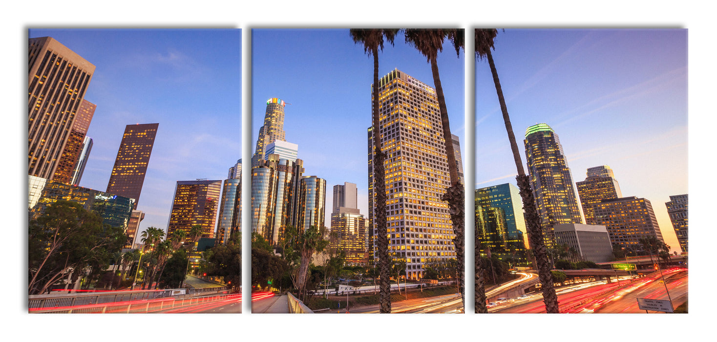 Schöner Blick auf LA, XXL Leinwandbild als 3 Teiler