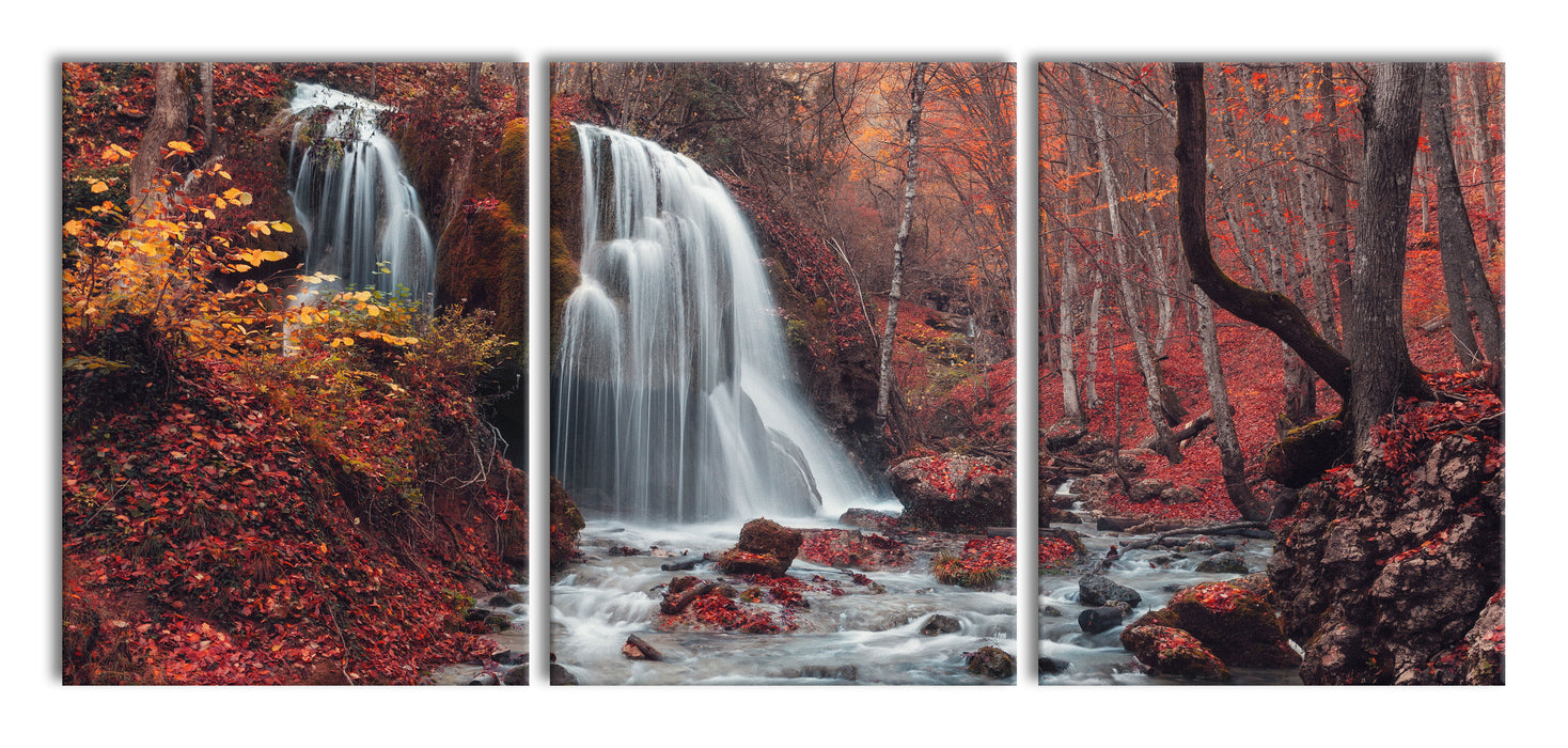 Wasserfall im Wald, XXL Leinwandbild als 3 Teiler