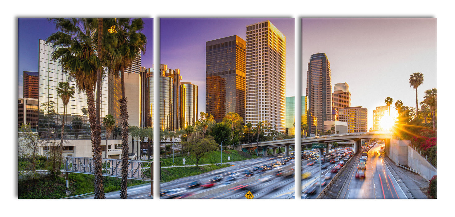 Straßenverkehr in Los Angeles, XXL Leinwandbild als 3 Teiler
