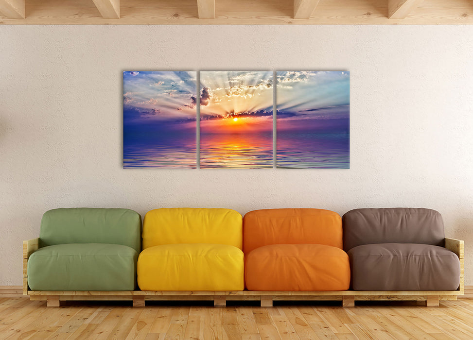 Sonnenaufgang im Meer, XXL Leinwandbild als 3 Teiler