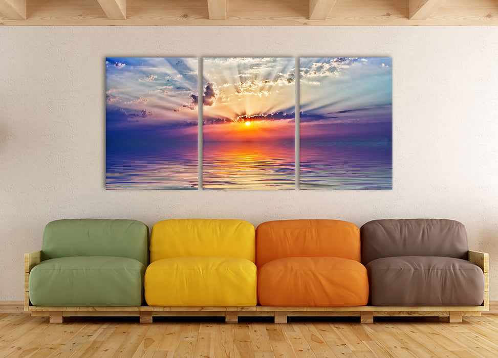 Sonnenaufgang im Meer, XXL Leinwandbild als 3 Teiler