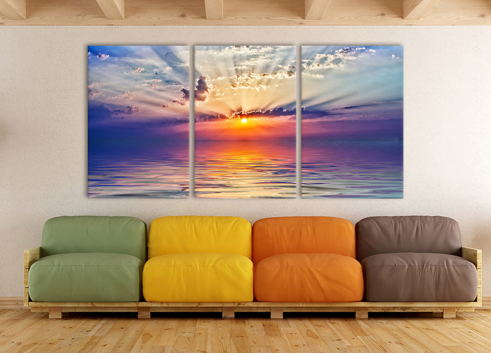 Sonnenaufgang im Meer, XXL Leinwandbild als 3 Teiler