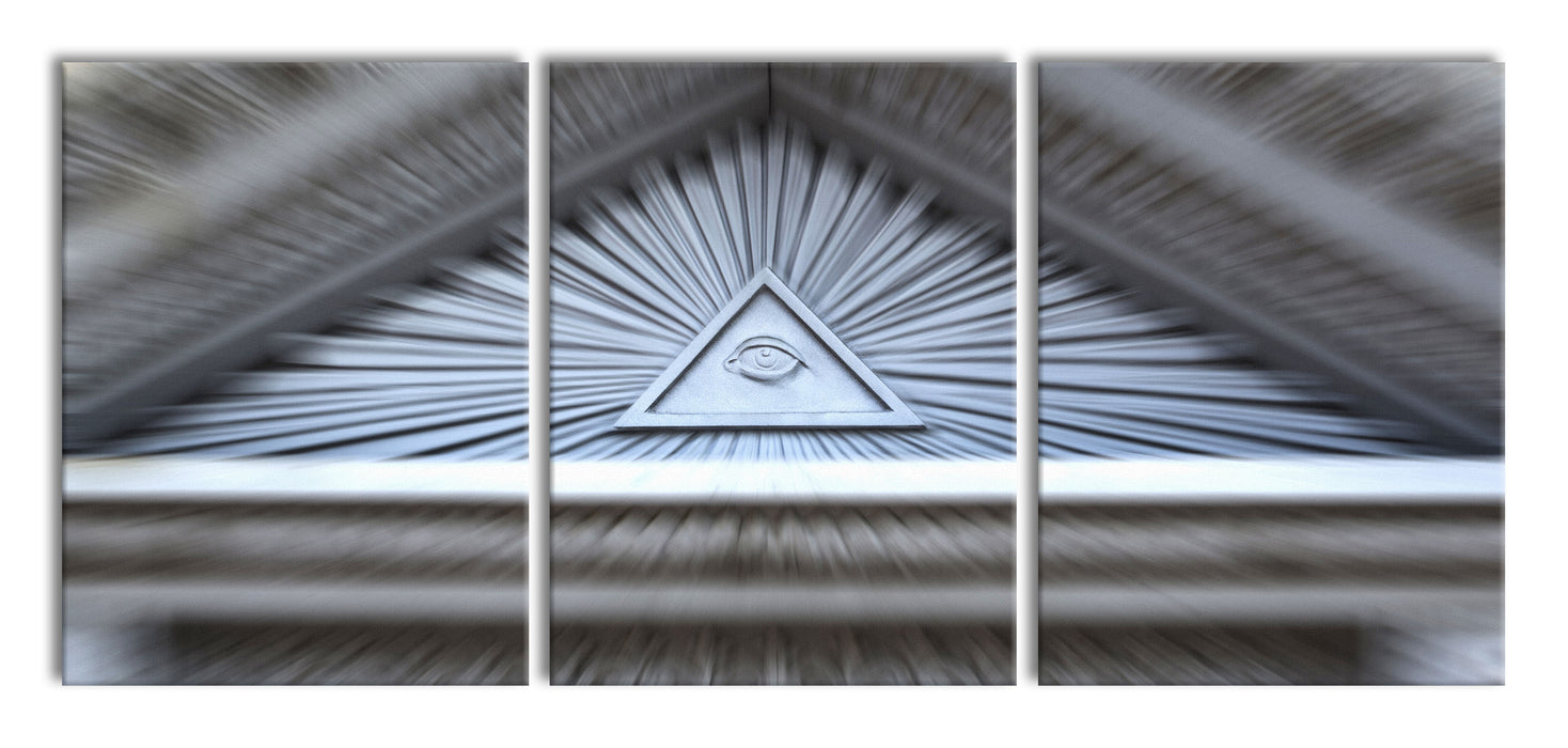 Dach mit Illuminati Auge, XXL Leinwandbild als 3 Teiler