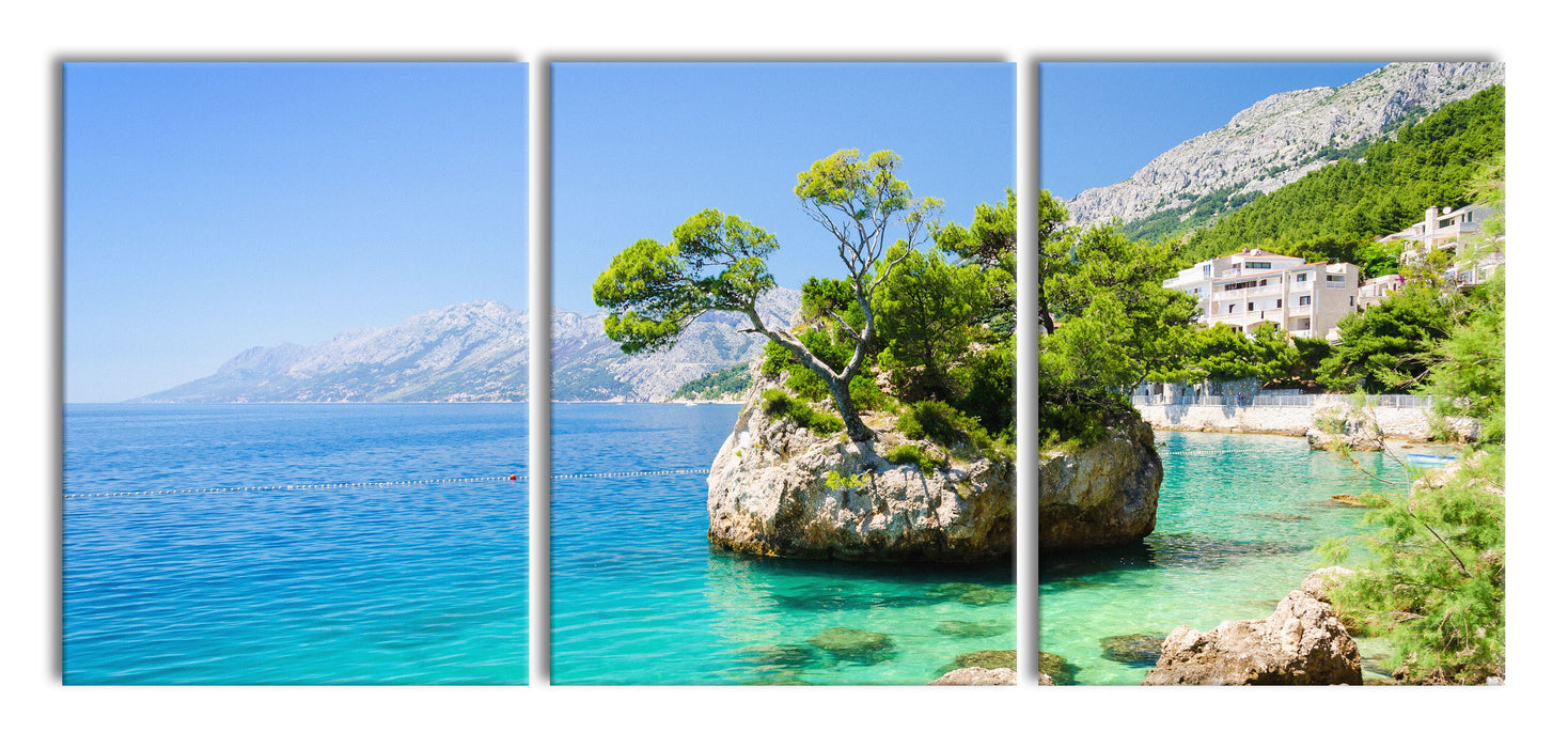 Dalmatia Strand in Kroatien, XXL Leinwandbild als 3 Teiler