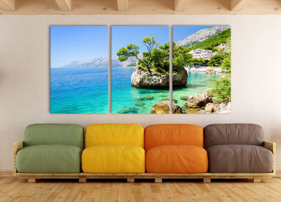 Dalmatia Strand in Kroatien, XXL Leinwandbild als 3 Teiler
