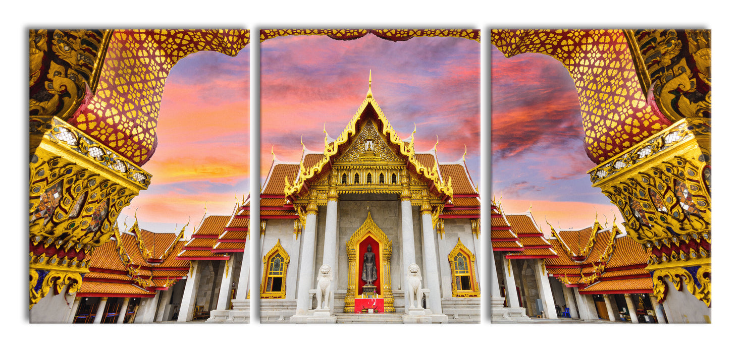 Marmortempel von Bangkok, XXL Leinwandbild als 3 Teiler