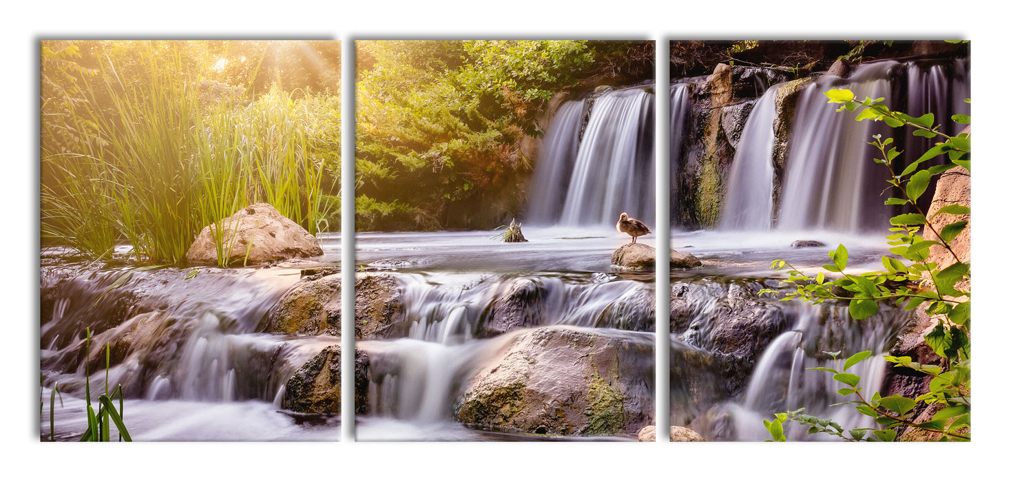 Wasserfall, XXL Leinwandbild als 3 Teiler