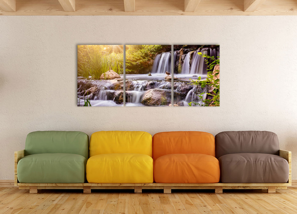 Wasserfall, XXL Leinwandbild als 3 Teiler