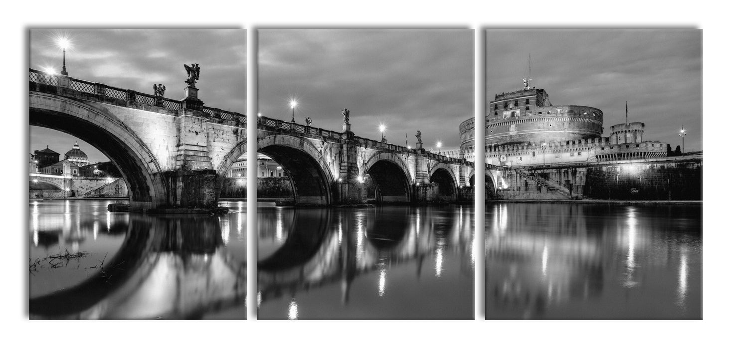 Nachtansicht von S. Angelo-Brücke, XXL Leinwandbild als 3 Teiler