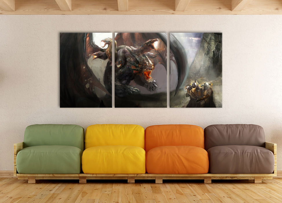 Drachen mit Schlangen, XXL Leinwandbild als 3 Teiler