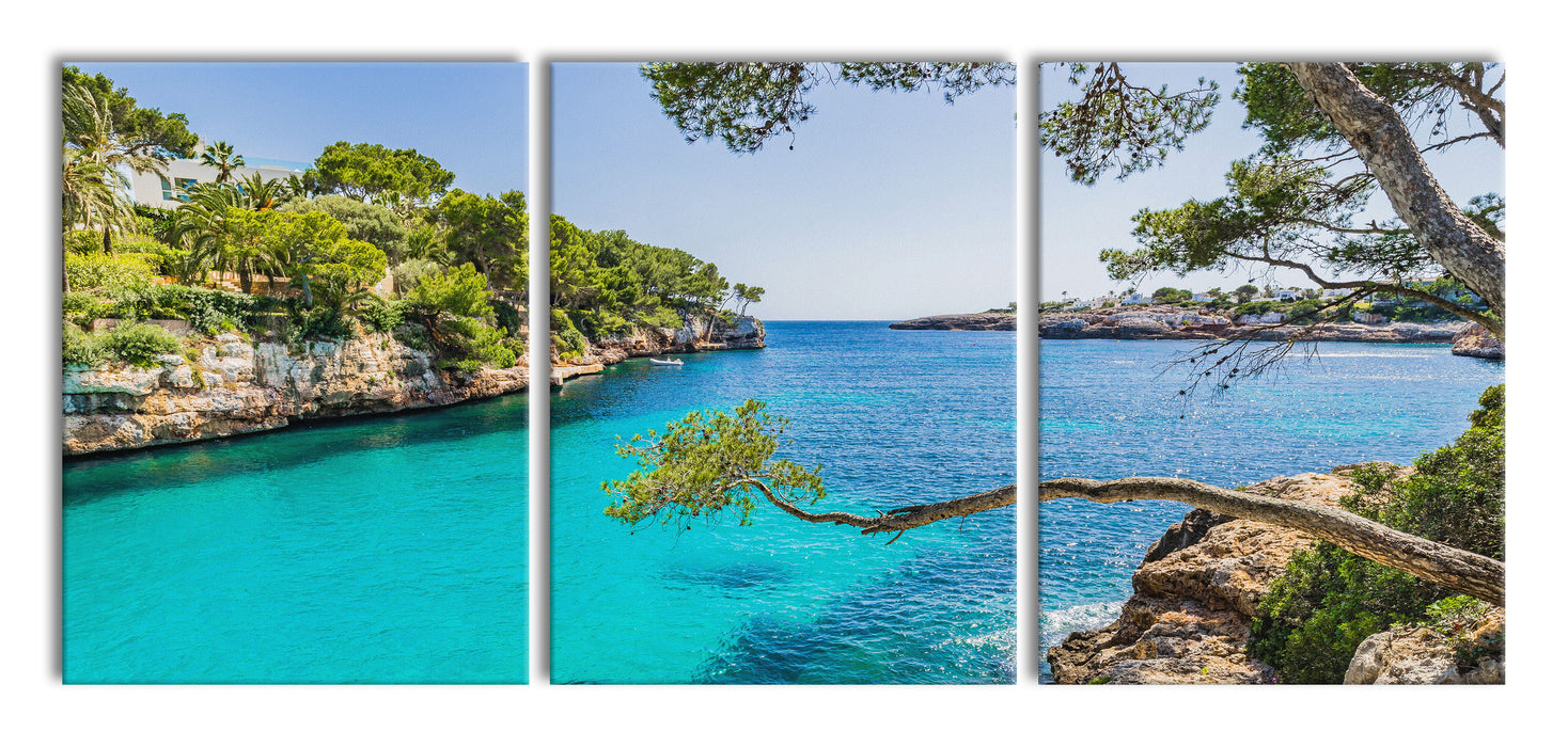 Mallorca Bay Cove, XXL Leinwandbild als 3 Teiler