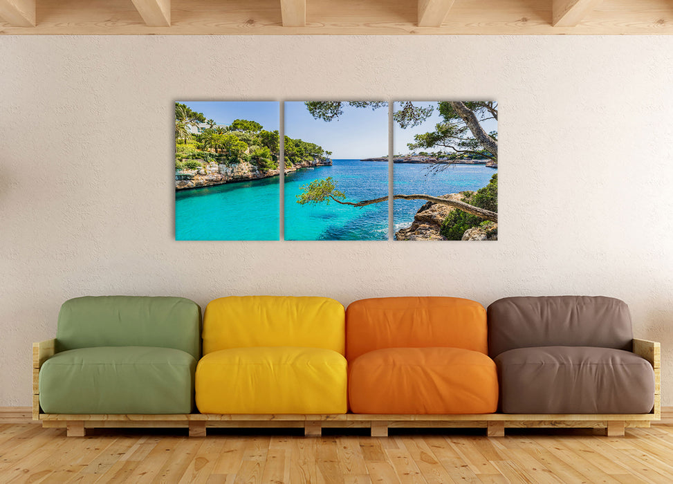 Mallorca Bay Cove, XXL Leinwandbild als 3 Teiler