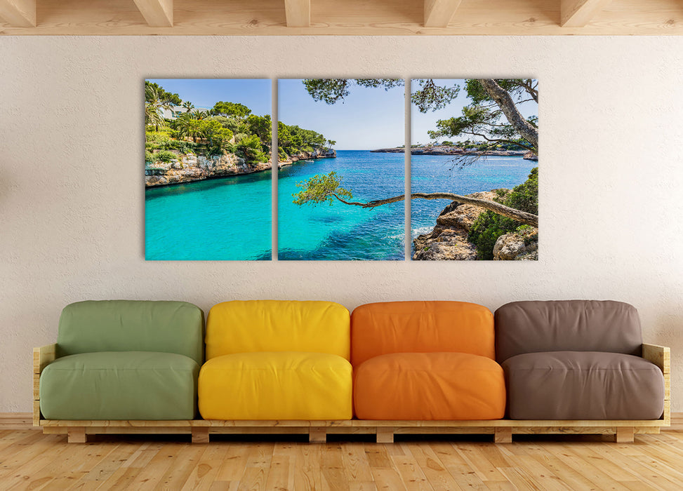 Mallorca Bay Cove, XXL Leinwandbild als 3 Teiler