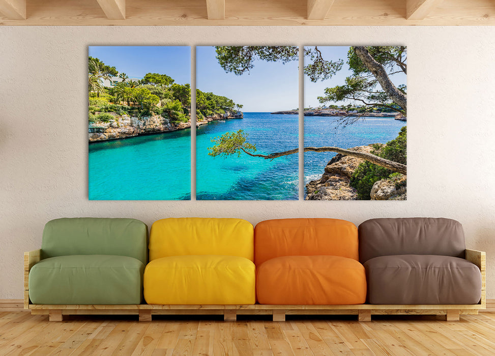 Mallorca Bay Cove, XXL Leinwandbild als 3 Teiler