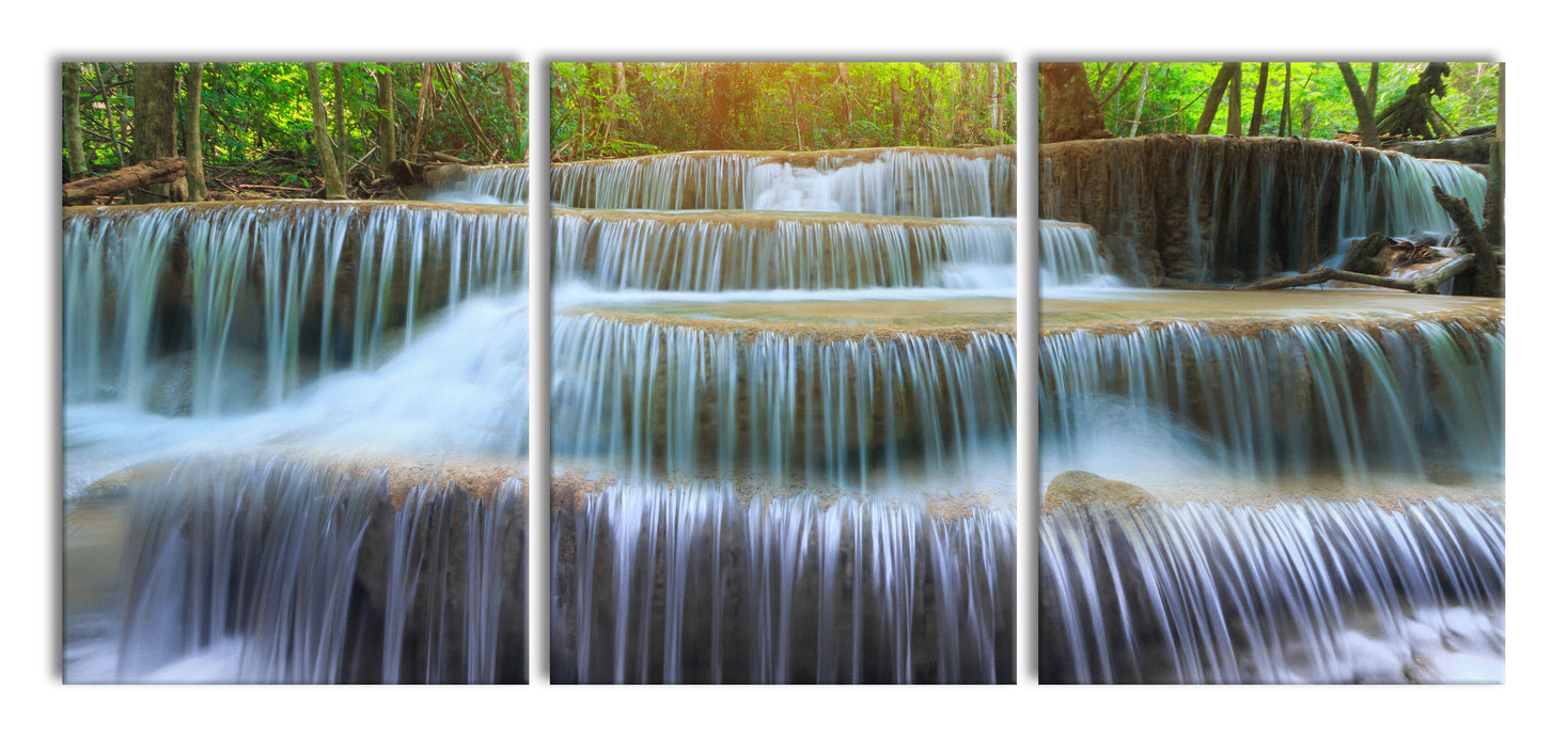 Wasserfall im Regenwald, XXL Leinwandbild als 3 Teiler