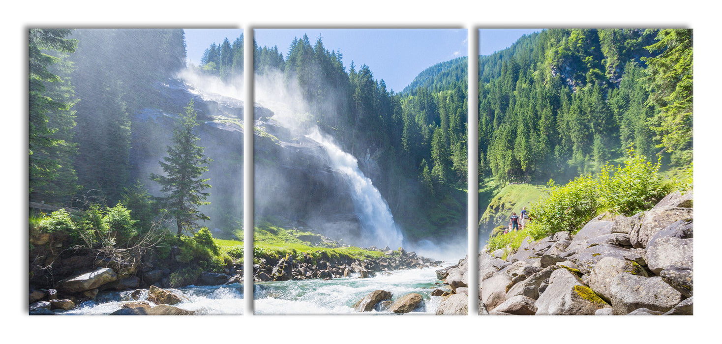Wasserfälle Nationalpark Salzburg, XXL Leinwandbild als 3 Teiler