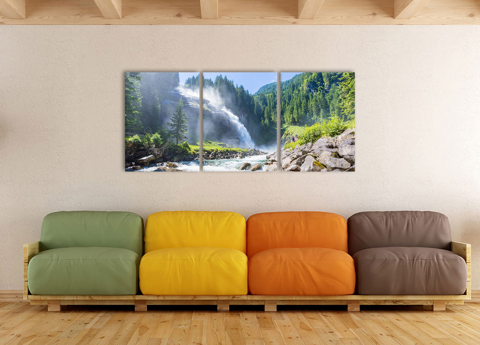 Wasserfälle Nationalpark Salzburg, XXL Leinwandbild als 3 Teiler