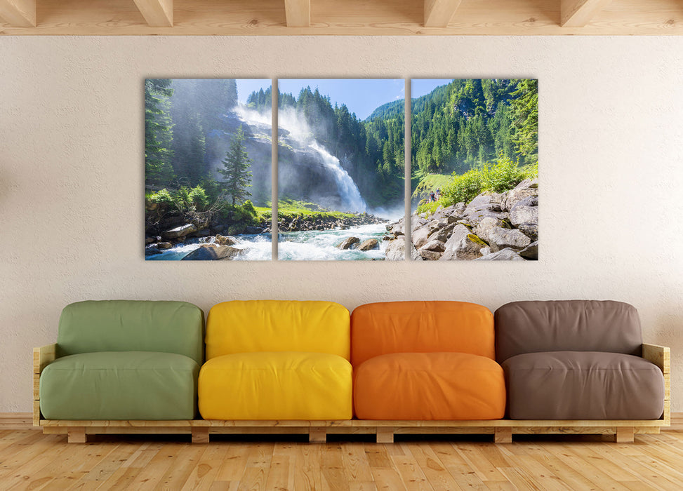 Wasserfälle Nationalpark Salzburg, XXL Leinwandbild als 3 Teiler