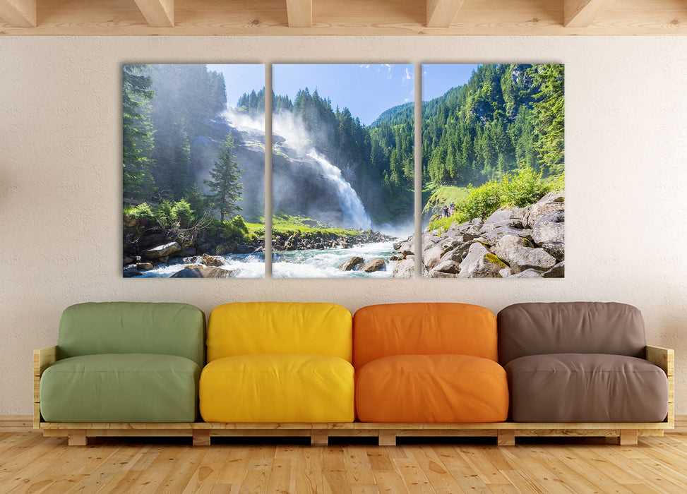 Wasserfälle Nationalpark Salzburg, XXL Leinwandbild als 3 Teiler