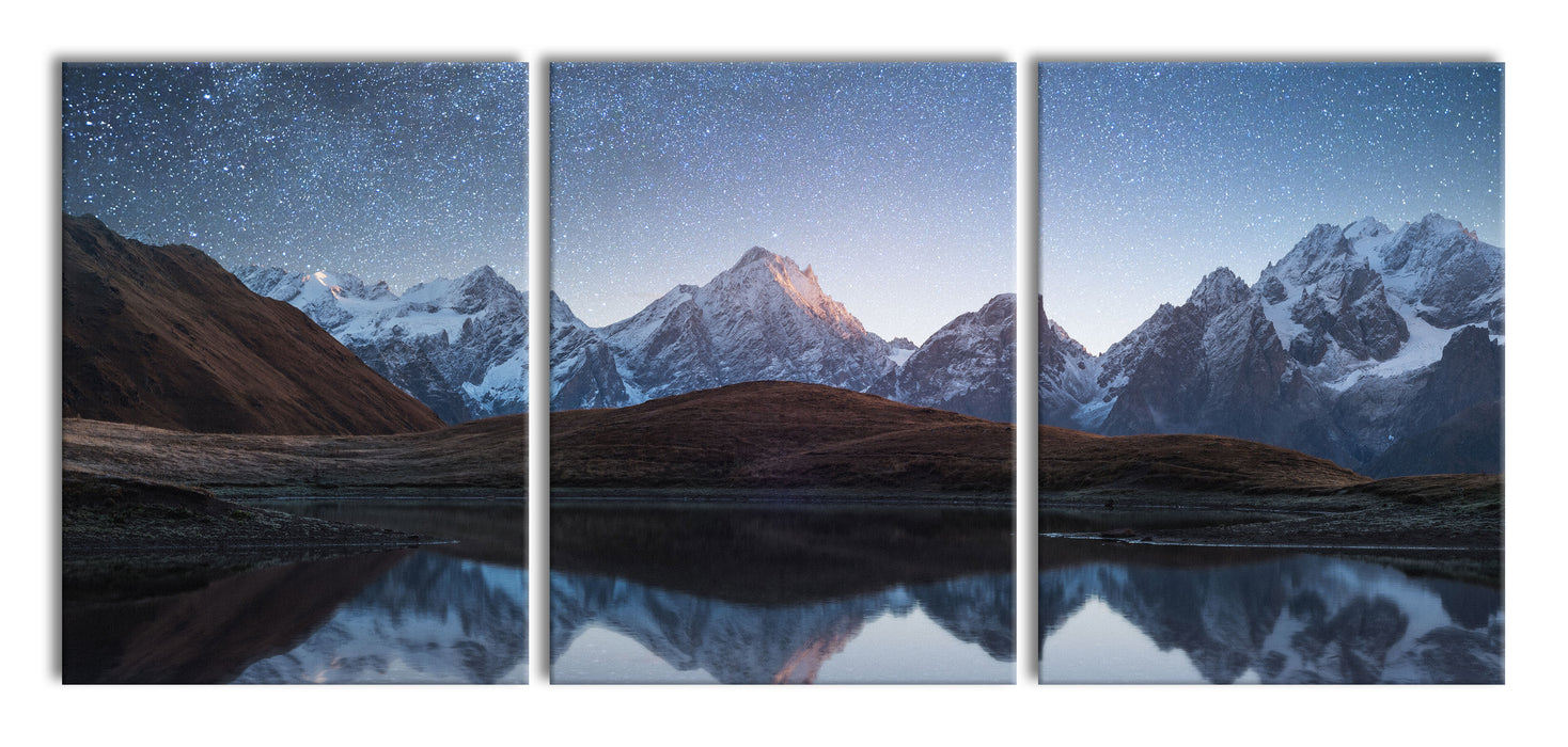 Sternenhimmel über dem Gebirge, XXL Leinwandbild als 3 Teiler