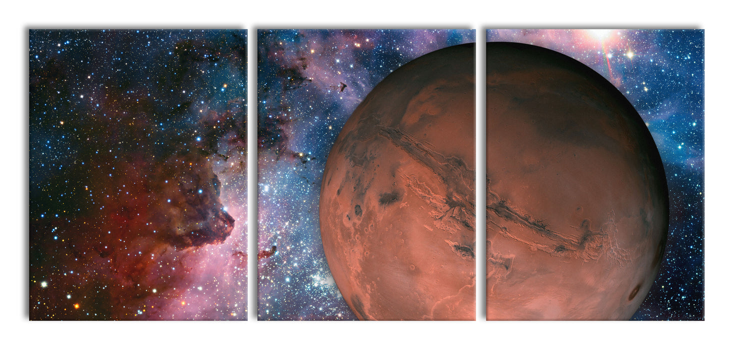 Mars im Weltall, XXL Leinwandbild als 3 Teiler