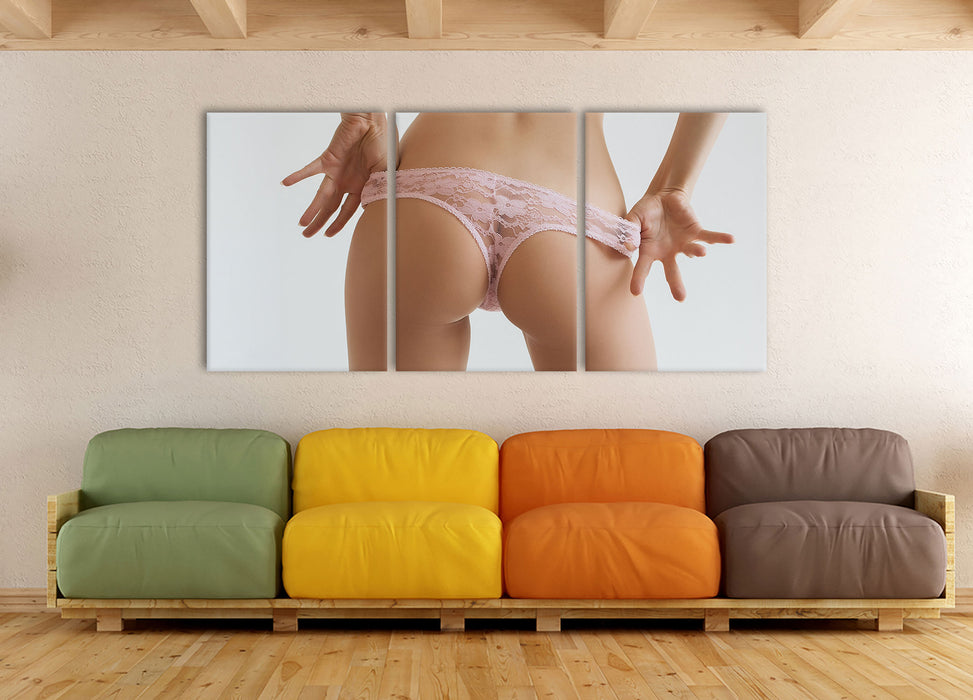 sexy Frauenpo in Unterwäsche, XXL Leinwandbild als 3 Teiler