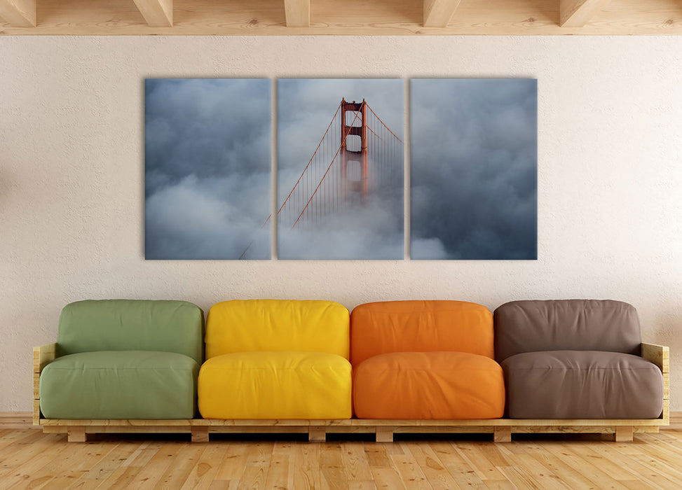 Golden Gate Bridge über den Wolken, XXL Leinwandbild als 3 Teiler