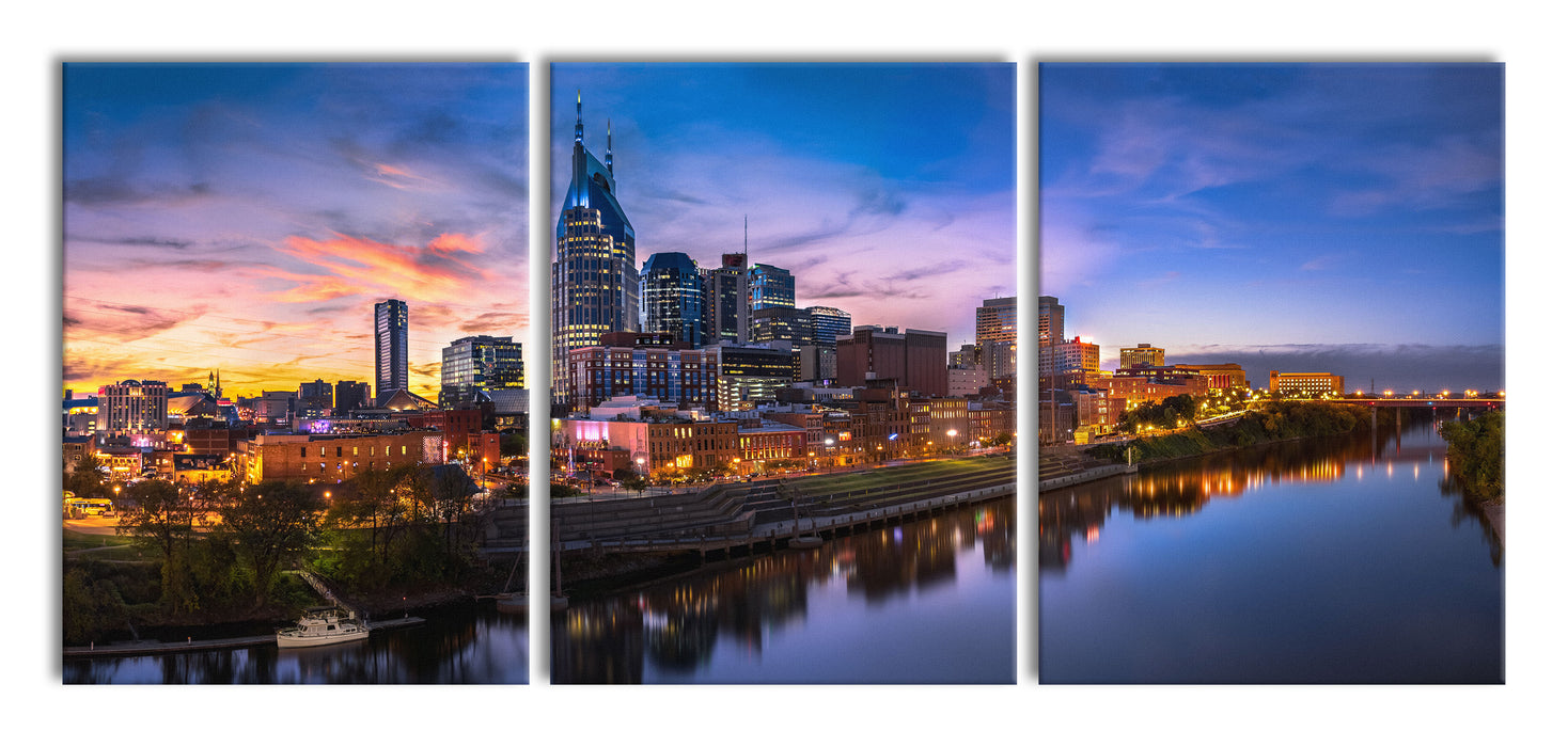 Nashville Skyline Panorama, XXL Leinwandbild als 3 Teiler