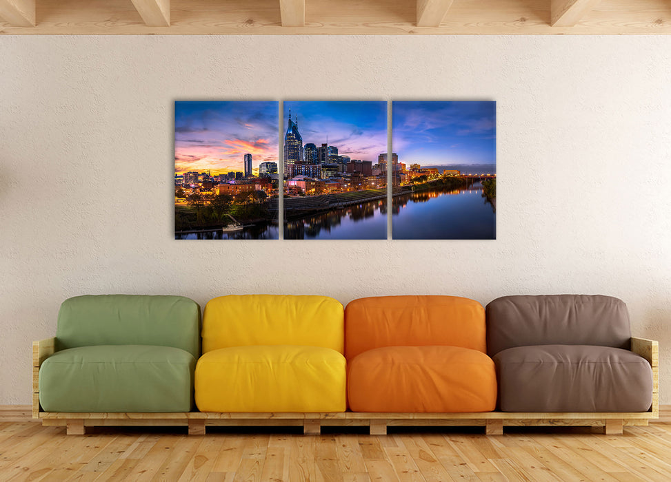 Nashville Skyline Panorama, XXL Leinwandbild als 3 Teiler