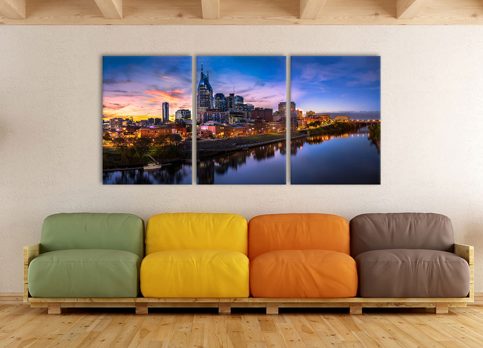 Nashville Skyline Panorama, XXL Leinwandbild als 3 Teiler