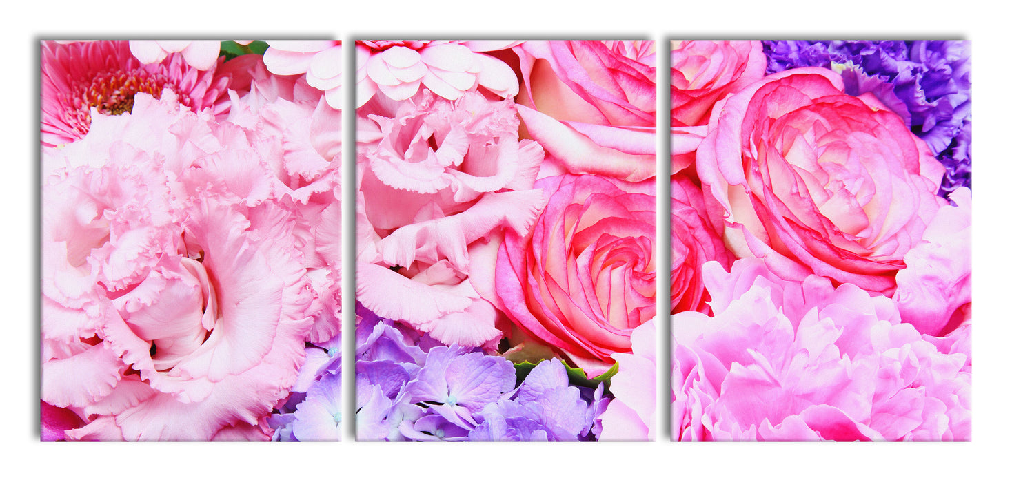 prachtvoller Blumenstrauss, XXL Leinwandbild als 3 Teiler