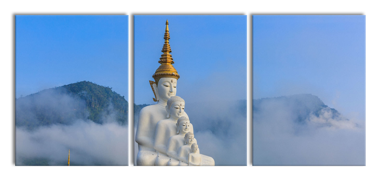 Buddha-Skulptur in Thailand, XXL Leinwandbild als 3 Teiler