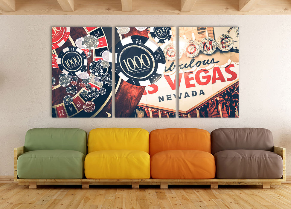 Las Vegas Casino Roulette, XXL Leinwandbild als 3 Teiler
